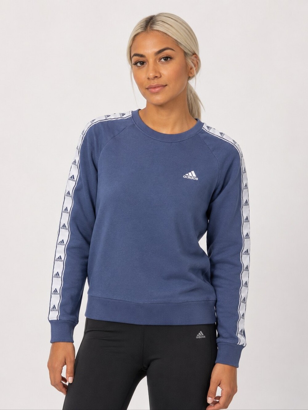 Adidas Women’s Blue Crewneck Sweatshirt with Logo Tape SZ Medium